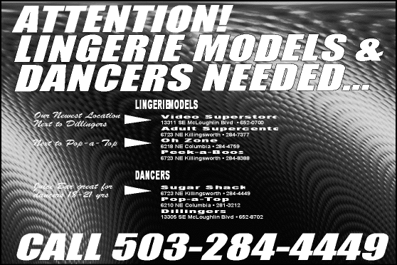 Hiring lots of places Lingerie Models and Dancers - call 503-284-4449